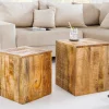 Riess-Ambiente Mehr...|Couchtische > Massives 2er Set Beistelltisch CURACAO 45cm natur Mangoholz Würfel handmade Couchtisch
