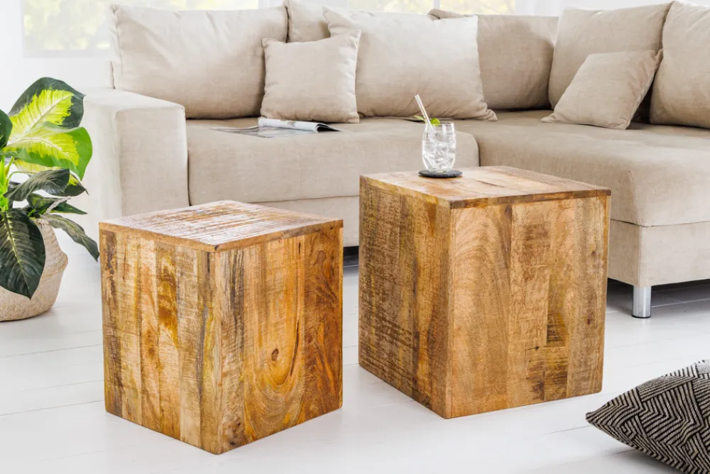 Riess-Ambiente Mehr...|Couchtische > Massives 2er Set Beistelltisch CURACAO 45cm natur Mangoholz Würfel handmade Couchtisch