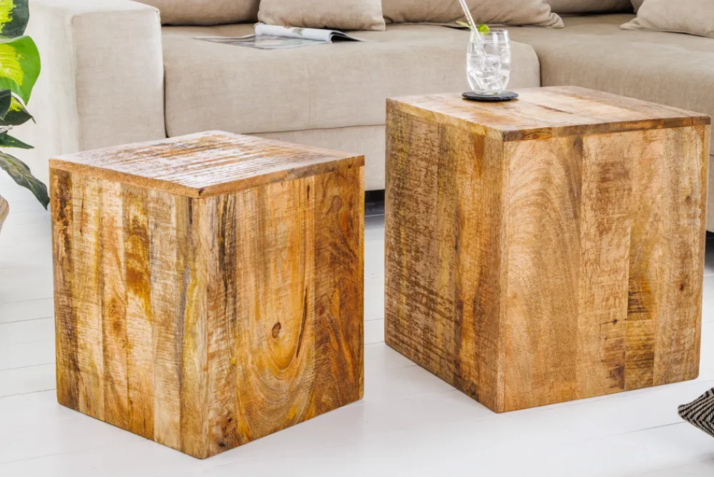 Riess-Ambiente Mehr...|Couchtische > Massives 2er Set Beistelltisch CURACAO 45cm natur Mangoholz Würfel handmade Couchtisch