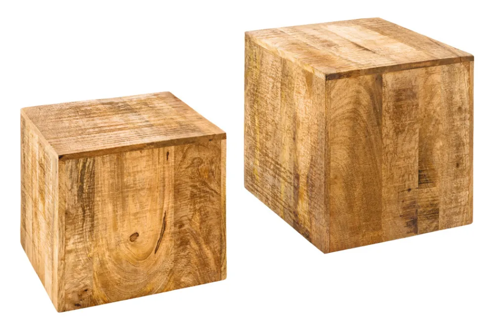 Riess-Ambiente Mehr...|Couchtische > Massives 2er Set Beistelltisch CURACAO 45cm natur Mangoholz Würfel handmade Couchtisch