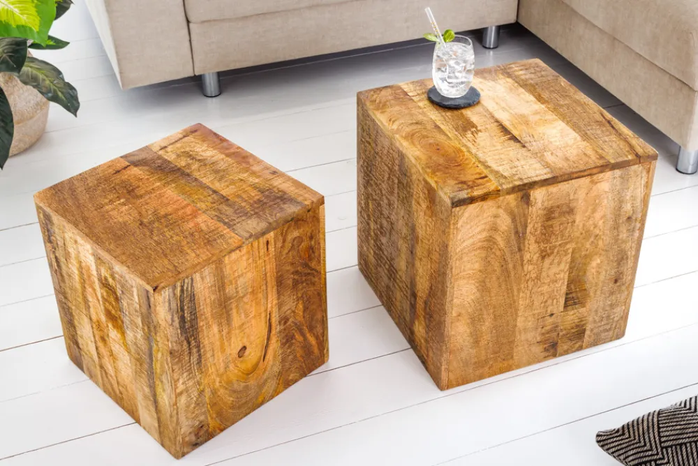 Riess-Ambiente Mehr...|Couchtische > Massives 2er Set Beistelltisch CURACAO 45cm natur Mangoholz Würfel handmade Couchtisch