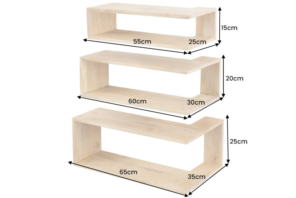 Riess-Ambiente Skandinavisch|Mehr... > Massives 3er Set Wandregale SURREAL 65cm natur Außenecke Mangoholz