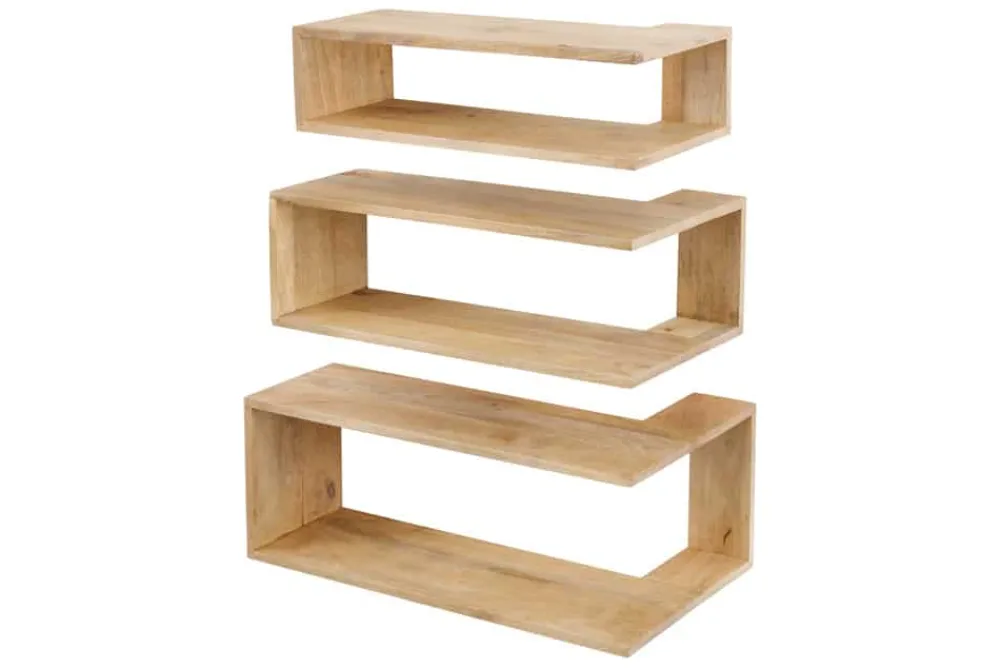 Riess-Ambiente Skandinavisch|Mehr... > Massives 3er Set Wandregale SURREAL 65cm natur Außenecke Mangoholz