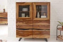 Riess-Ambiente Highboards|Industrial Loft > Massives Highboard AMAZONAS 140cm braun Sheeshamholz Vitrine mit Baumkante