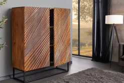 Riess-Ambiente Mehr...|Massivholzschränke > Massives Highboard ART 120cm braun Mangoholz 3D-Design schwarz Metall