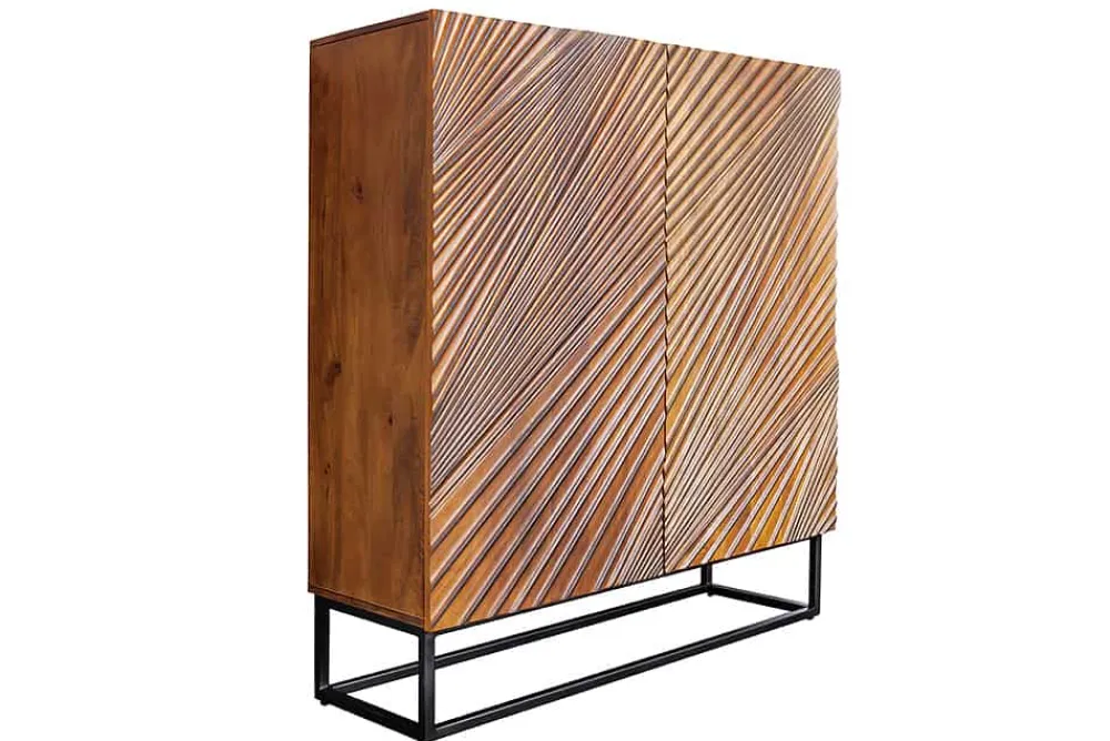 Riess-Ambiente Mehr...|Massivholzschränke > Massives Highboard ART 120cm braun Mangoholz 3D-Design schwarz Metall