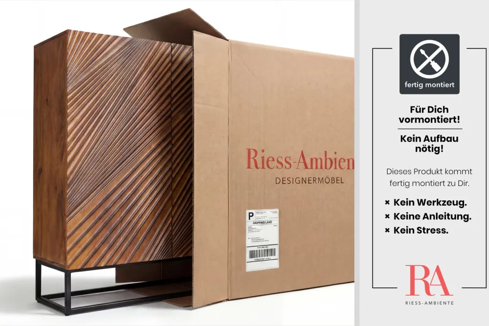 Riess-Ambiente Mehr...|Massivholzschränke > Massives Highboard ART 120cm braun Mangoholz 3D-Design schwarz Metall