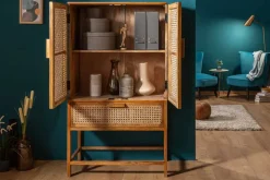 Riess-Ambiente Mehr...|Massivholzschränke > Massives Highboard BAMBOO LOUNGE 140cm Mangoholz Bambus mit Wiener Geflecht