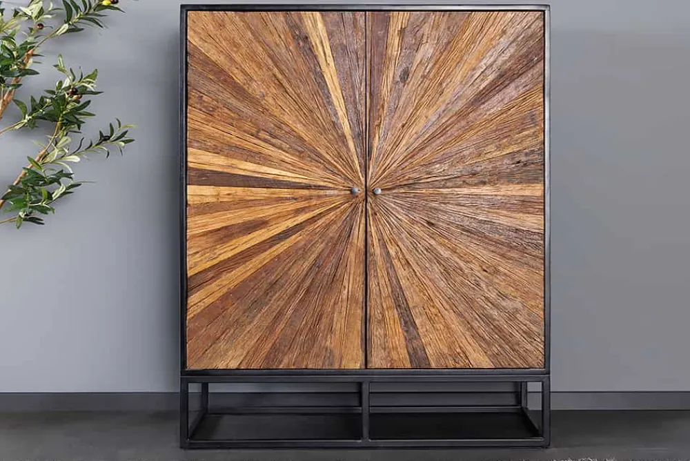 Riess-Ambiente Mehr...|Massivholzschränke > Massives Highboard BARRACUDA 120cm braun Mangoholz mit Teakholz-Front schwarz Metall