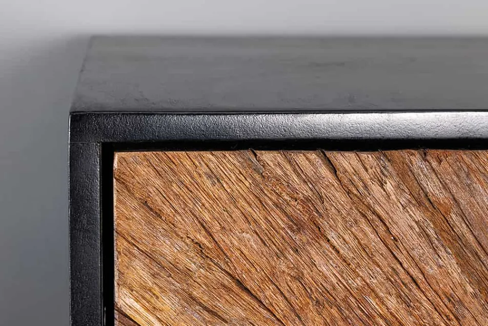 Riess-Ambiente Mehr...|Massivholzschränke > Massives Highboard BARRACUDA 120cm braun Mangoholz mit Teakholz-Front schwarz Metall