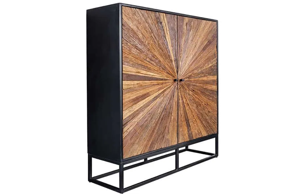 Riess-Ambiente Mehr...|Massivholzschränke > Massives Highboard BARRACUDA 120cm braun Mangoholz mit Teakholz-Front schwarz Metall