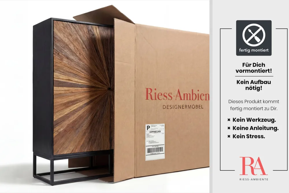 Riess-Ambiente Mehr...|Massivholzschränke > Massives Highboard BARRACUDA 120cm braun Mangoholz mit Teakholz-Front schwarz Metall