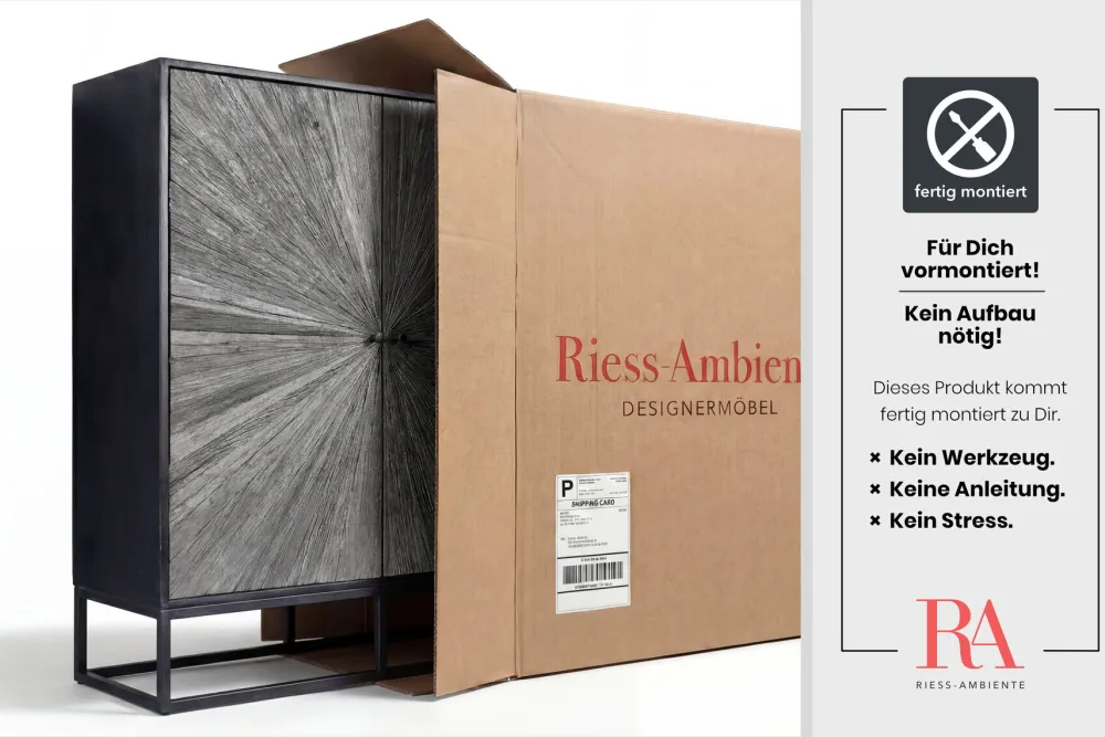 Riess-Ambiente Mehr...|Massivholzschränke > Massives Highboard BARRACUDA 120cm grau Mangoholz mit Teakholz-Front schwarz Metall