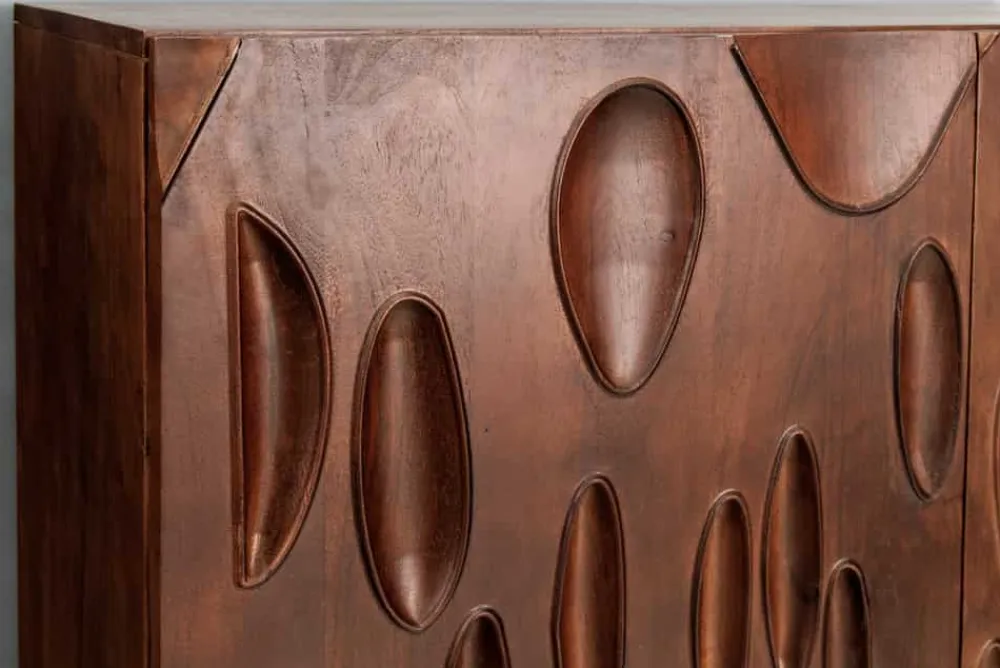 Riess-Ambiente Mehr...|Massivholzschränke > Massives Highboard DUNE 120cm walnuss-braun Akazienholz 3D-Design schwarz Metall