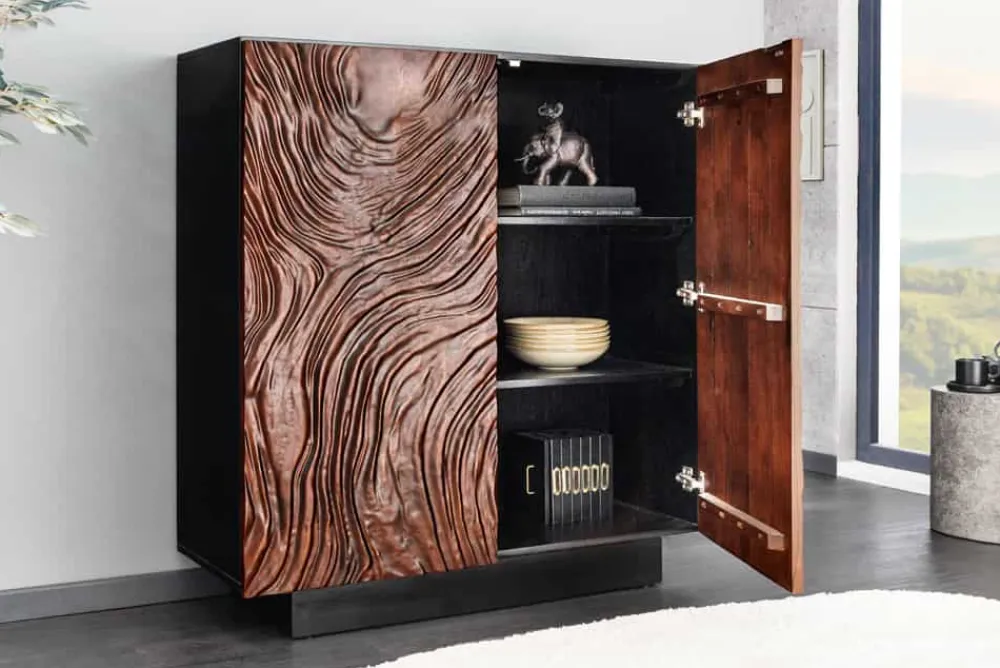 Riess-Ambiente Mehr...|Massivholzschränke > Massives Highboard FLUID 110cm walnuss-braun Akazienholz aufwendiges 3D-Design