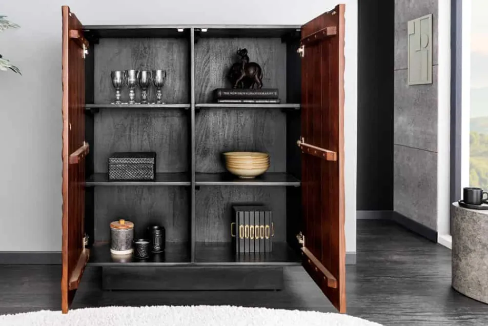 Riess-Ambiente Mehr...|Massivholzschränke > Massives Highboard FLUID 110cm walnuss-braun Akazienholz aufwendiges 3D-Design