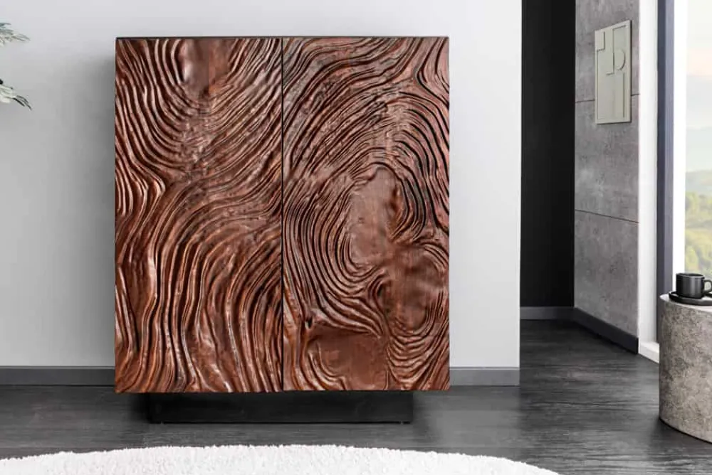Riess-Ambiente Mehr...|Massivholzschränke > Massives Highboard FLUID 110cm walnuss-braun Akazienholz aufwendiges 3D-Design