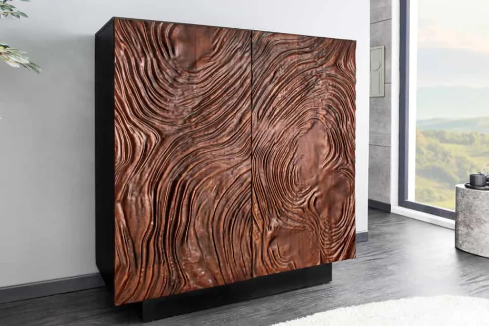 Riess-Ambiente Mehr...|Massivholzschränke > Massives Highboard FLUID 110cm walnuss-braun Akazienholz aufwendiges 3D-Design