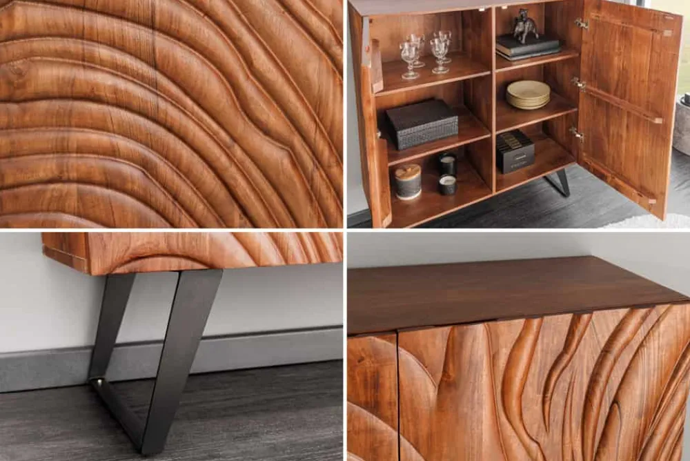 Riess-Ambiente Mehr...|Massivholzschränke > Massives Highboard FLUID 120cm walnuss-braun Akazienholz 3D-Design Kufengestell