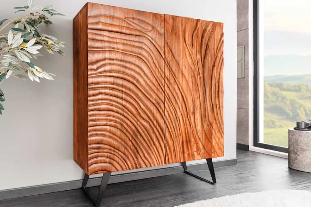 Riess-Ambiente Mehr...|Massivholzschränke > Massives Highboard FLUID 120cm walnuss-braun Akazienholz 3D-Design Kufengestell