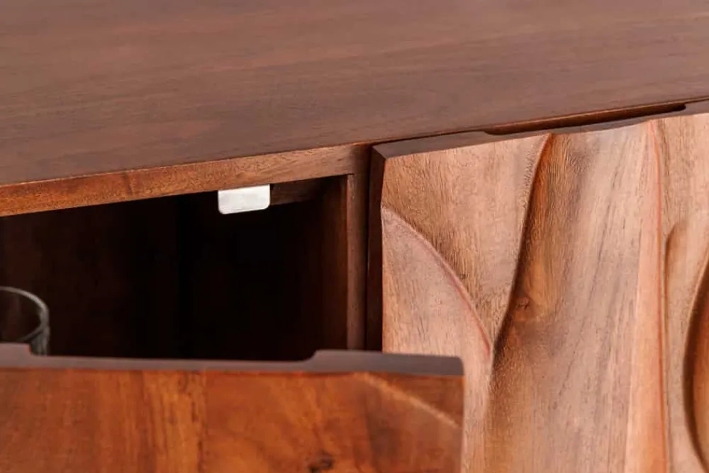 Riess-Ambiente Mehr...|Massivholzschränke > Massives Highboard FLUID 120cm walnuss-braun Akazienholz 3D-Design Kufengestell