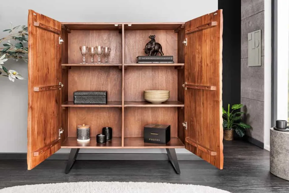 Riess-Ambiente Mehr...|Massivholzschränke > Massives Highboard FLUID 120cm walnuss-braun Akazienholz 3D-Design Kufengestell