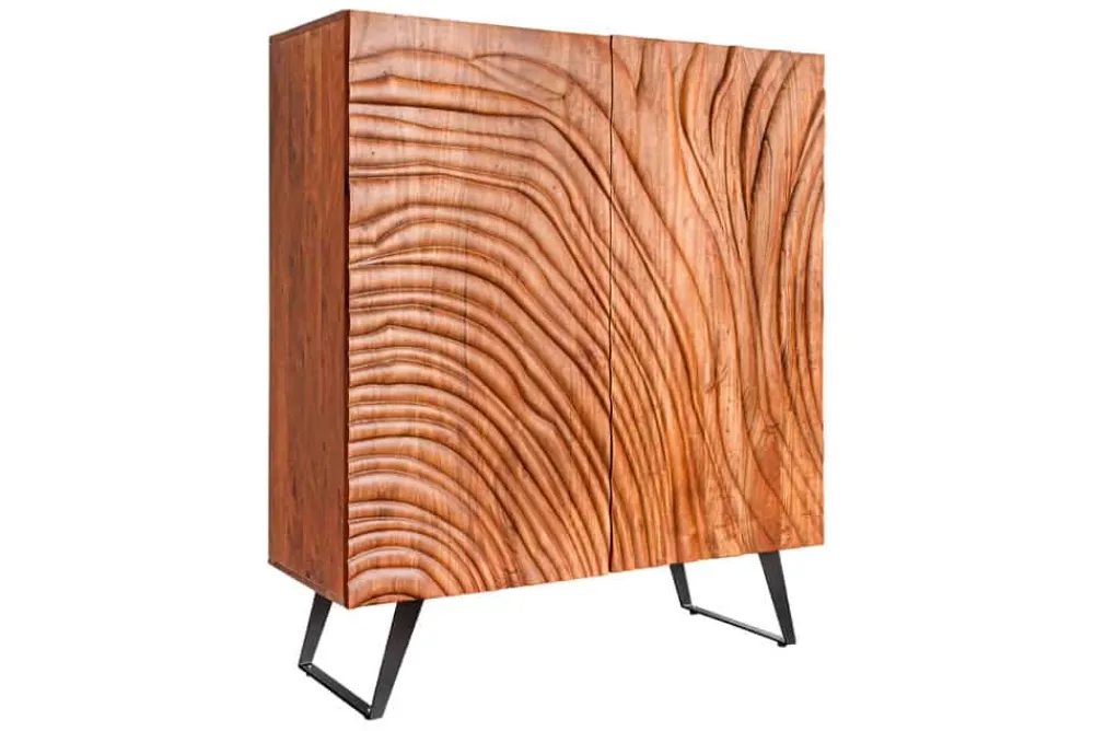Riess-Ambiente Mehr...|Massivholzschränke > Massives Highboard FLUID 120cm walnuss-braun Akazienholz 3D-Design Kufengestell