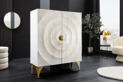 Riess-Ambiente Mehr...|Massivholzschränke > Massives Highboard GOLDEN SUNSET 120cm weiß gold Mangoholz mit 3D Schnitzereien