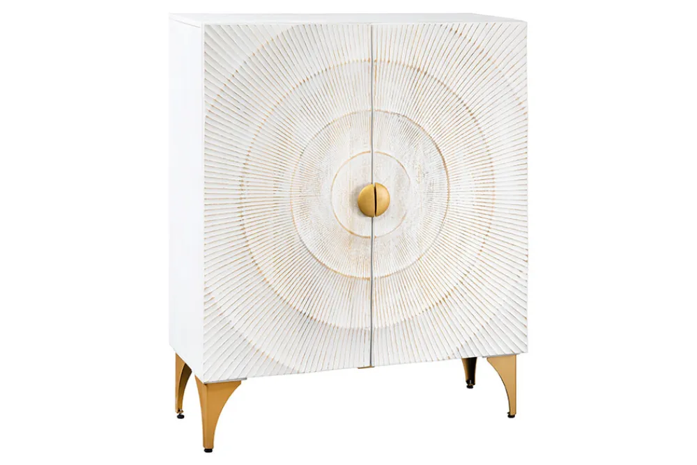 Riess-Ambiente Mehr...|Massivholzschränke > Massives Highboard GOLDEN SUNSET 120cm weiß gold Mangoholz mit 3D Schnitzereien