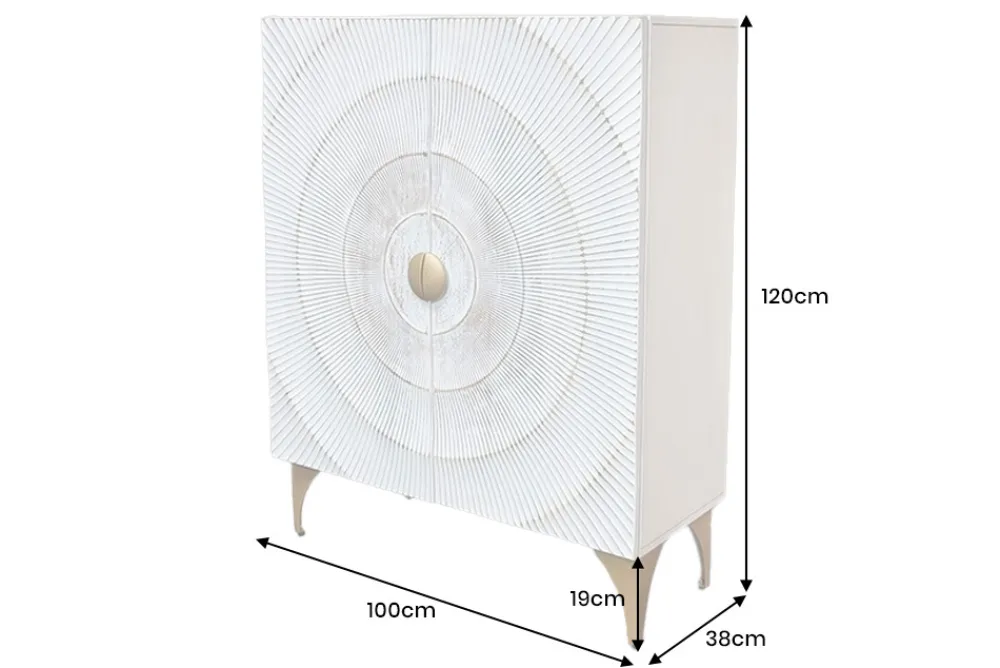 Riess-Ambiente Mehr...|Massivholzschränke > Massives Highboard GOLDEN SUNSET 120cm weiß gold Mangoholz mit 3D Schnitzereien