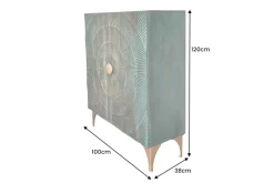Riess-Ambiente Mehr...|Massivholzschränke > Massives Highboard GOLDEN SUNSET 120cm türkis gold Mangoholz mit 3D Schnitzereien