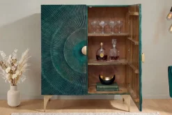 Riess-Ambiente Mehr...|Massivholzschränke > Massives Highboard GOLDEN SUNSET 120cm türkis gold Mangoholz mit 3D Schnitzereien
