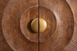 Riess-Ambiente Goldene Möbel|Highboards > Massives Highboard GOLDEN SUNSET 120cm braun gold Mangoholz mit 3D Schnitzereien