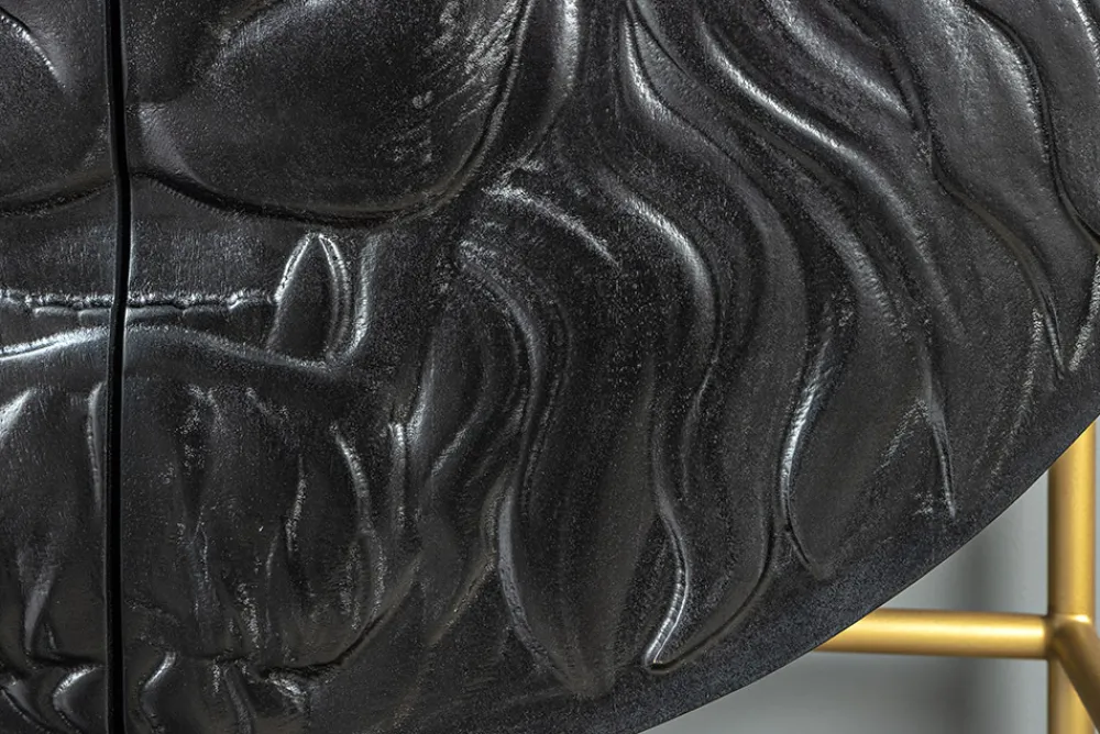 Riess-Ambiente Mehr...|Massivholzschränke > Massives Highboard LION 140cm schwarz gold Mangoholz 3D Schnitzereien Kunstwerk