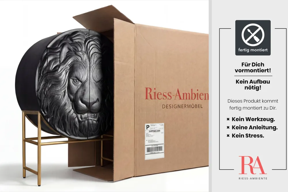Riess-Ambiente Mehr...|Massivholzschränke > Massives Highboard LION 140cm schwarz gold Mangoholz 3D Schnitzereien Kunstwerk