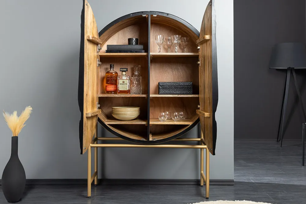 Riess-Ambiente Mehr...|Massivholzschränke > Massives Highboard LION 140cm schwarz gold Mangoholz 3D Schnitzereien Kunstwerk