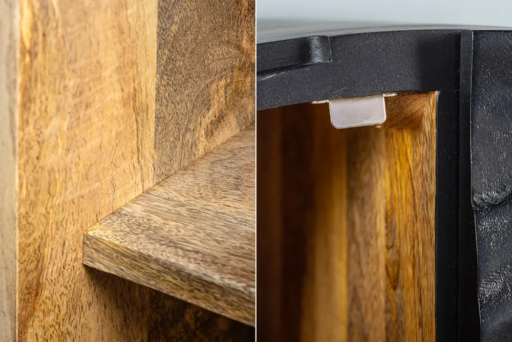 Riess-Ambiente Mehr...|Massivholzschränke > Massives Highboard LION 140cm schwarz gold Mangoholz 3D Schnitzereien Kunstwerk