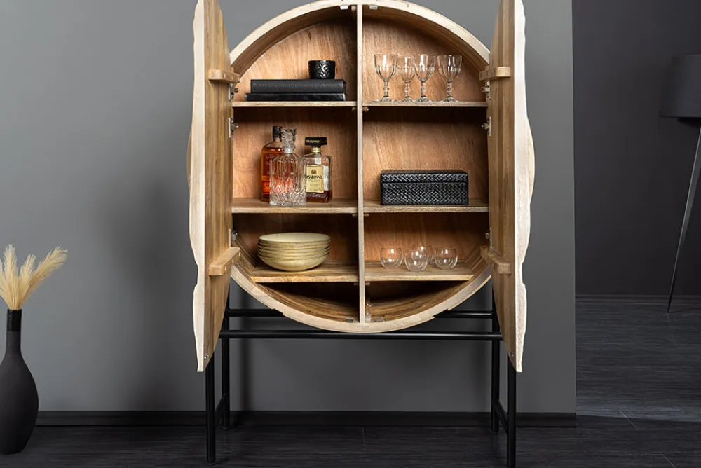 Riess-Ambiente Mehr...|Massivholzschränke > Massives Highboard LION 140cm weiß Mangoholz Metall 3D Schnitzereien Kunstwerk