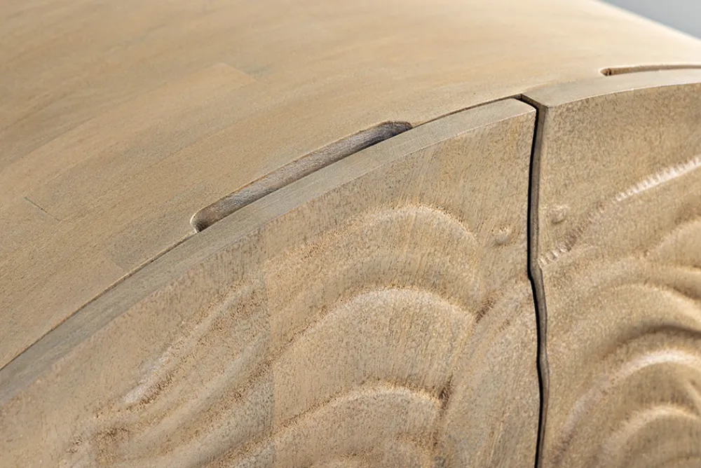 Riess-Ambiente Mehr...|Massivholzschränke > Massives Highboard LION 140cm weiß Mangoholz Metall 3D Schnitzereien Kunstwerk