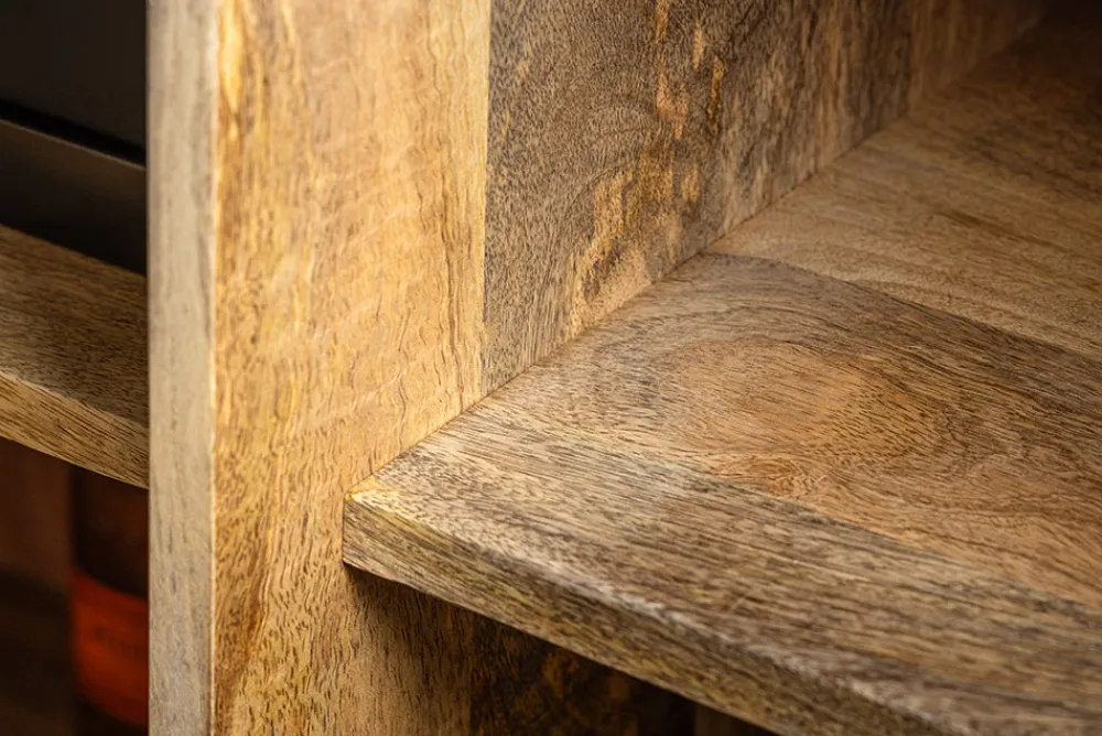 Riess-Ambiente Mehr...|Massivholzschränke > Massives Highboard LION 140cm weiß Mangoholz Metall 3D Schnitzereien Kunstwerk