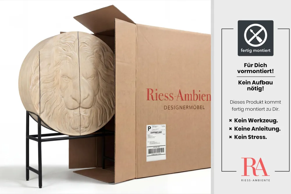 Riess-Ambiente Mehr...|Massivholzschränke > Massives Highboard LION 140cm weiß Mangoholz Metall 3D Schnitzereien Kunstwerk