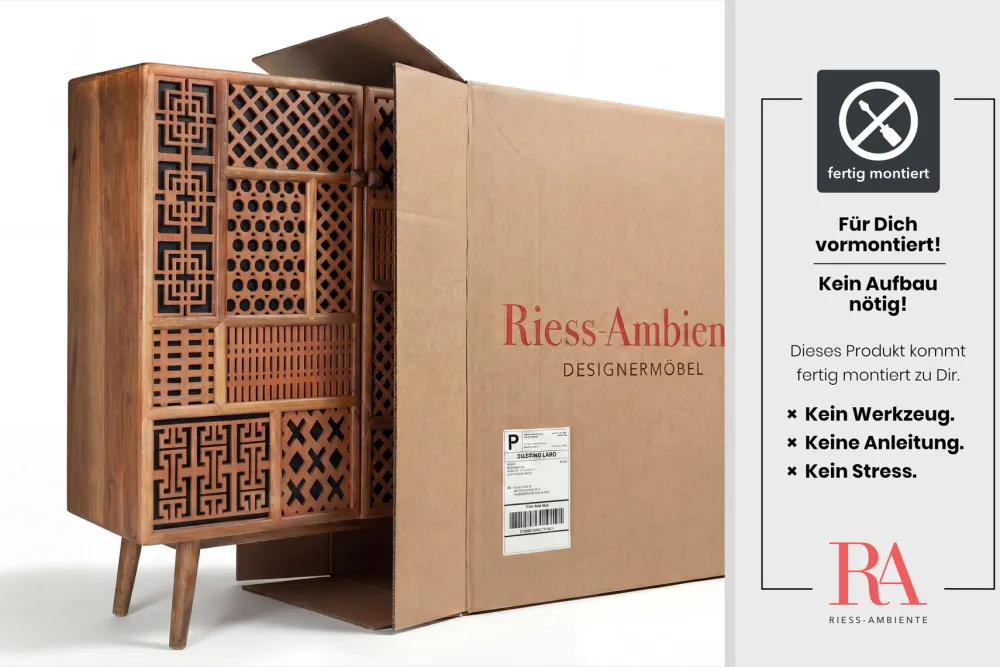 Riess-Ambiente Mehr...|Massivholzschränke > Massives Highboard MARRAKESCH 120cm Mangoholz mit Verzierung Boho Stil