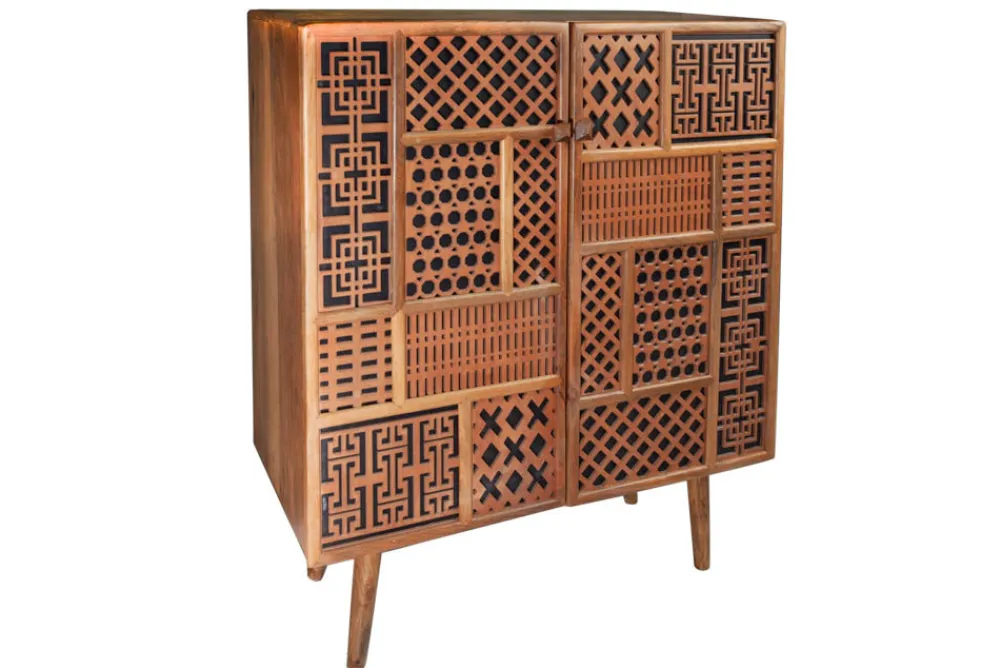 Riess-Ambiente Mehr...|Massivholzschränke > Massives Highboard MARRAKESCH 120cm Mangoholz mit Verzierung Boho Stil