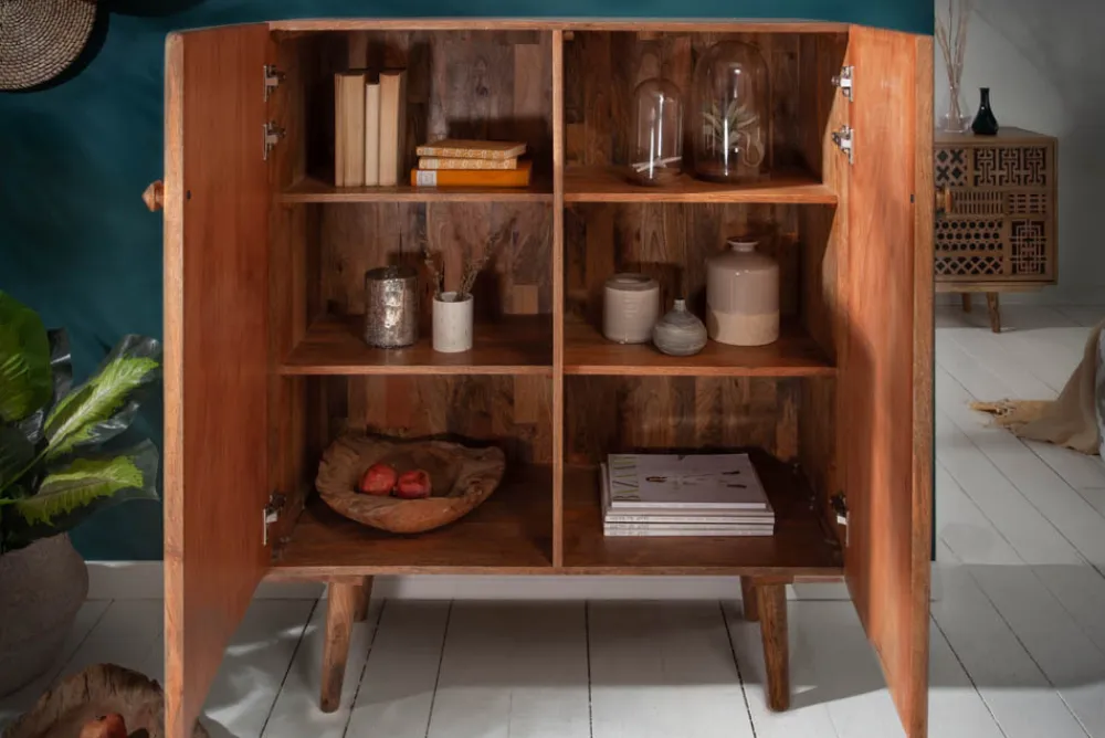 Riess-Ambiente Mehr...|Massivholzschränke > Massives Highboard MARRAKESCH 120cm Mangoholz mit Verzierung Boho Stil