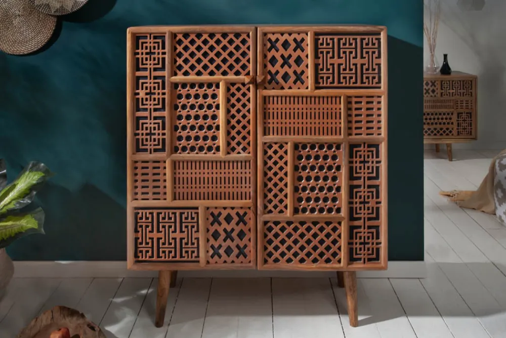 Riess-Ambiente Mehr...|Massivholzschränke > Massives Highboard MARRAKESCH 120cm Mangoholz mit Verzierung Boho Stil