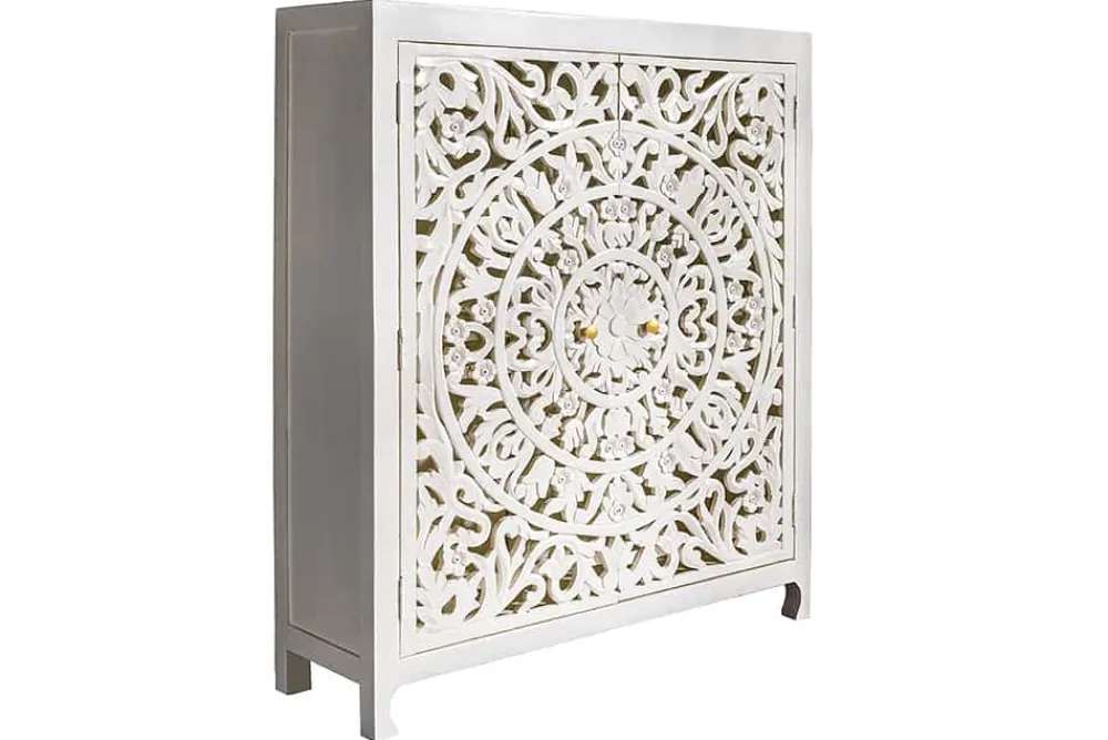 Riess-Ambiente Mehr...|Massivholzschränke > Massives Highboard MARRAKESCH 140cm weiß Mangoholz mit Verzierung handmade