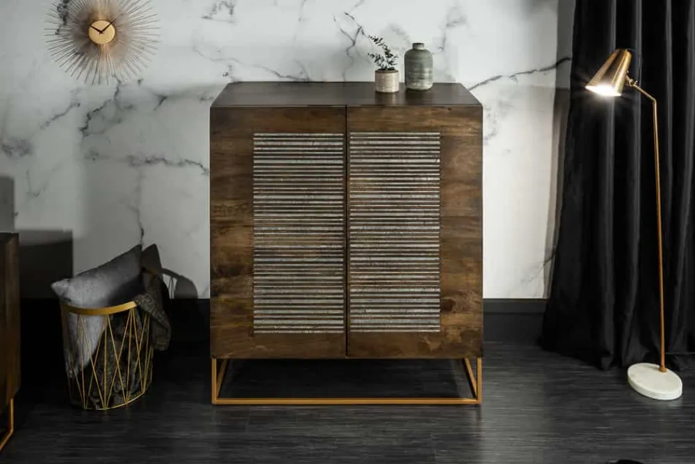 Riess-Ambiente Mehr...|Massivholzschränke > Massives Highboard ONYX 120cm dunkelbraun Mangoholz Edelstein Achat gold Metallgestell