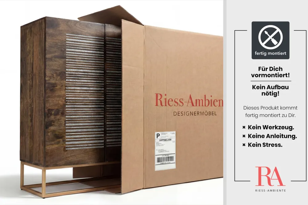 Riess-Ambiente Mehr...|Massivholzschränke > Massives Highboard ONYX 120cm dunkelbraun Mangoholz Edelstein Achat gold Metallgestell