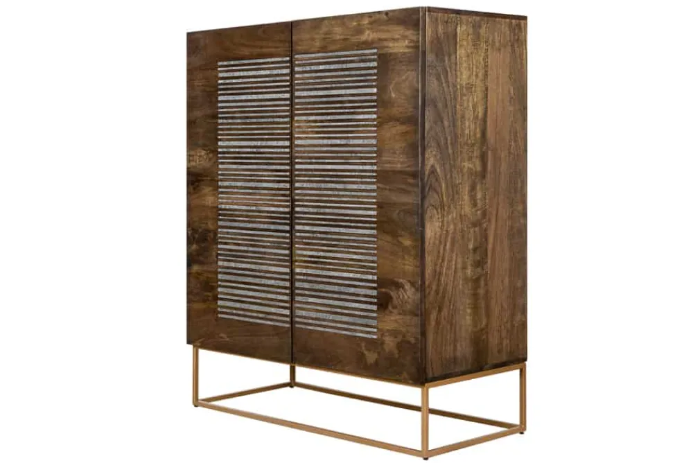 Riess-Ambiente Mehr...|Massivholzschränke > Massives Highboard ONYX 120cm dunkelbraun Mangoholz Edelstein Achat gold Metallgestell