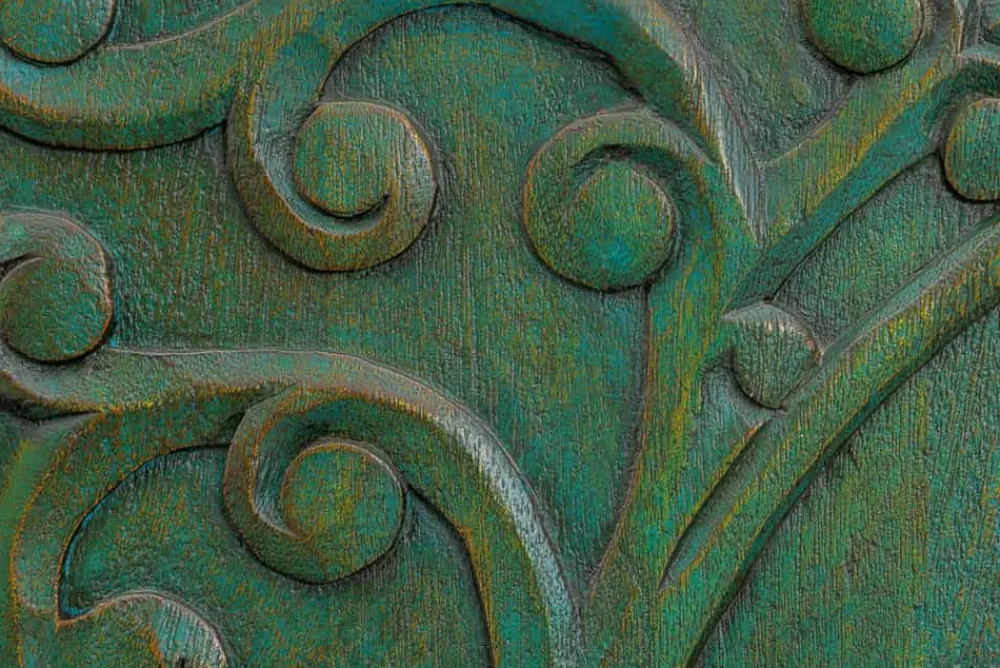 Riess-Ambiente Mehr...|Massivholzschränke > Massives Highboard PEACOCK 170cm grün Mangoholz antik 3D Schnitzerei Pfau-Design